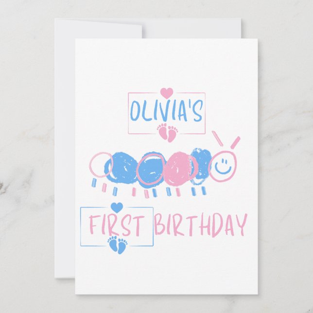 Söta Personliga Barn Krafsiga Mask Ritning Födelse Inbjudningar (Framsida)