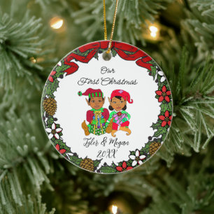 Söta Personliga Vår Första Jul Tomte Julgransprydnad Keramik