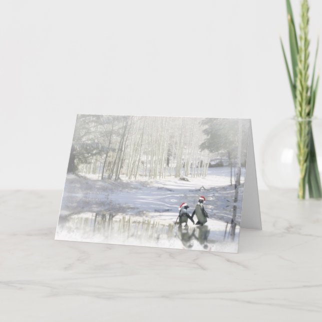 Söta pingviner glad jul! helgkort (Framsida)