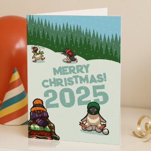 Söta pingviner lägger till året God Jul! Vinter Helgkort