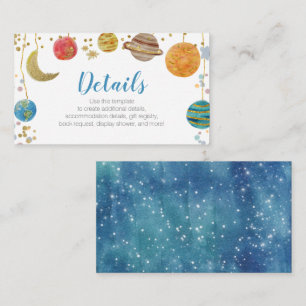Söta planeter yttre rymden baby shower guldglitter tilläggskort