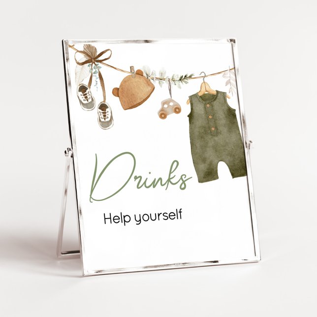 Söta Pojke Boho Clothes Baby Shower Drinks Poster (Boho Clothes Sweet Baby Boy Baby Shower Drinks Sign)