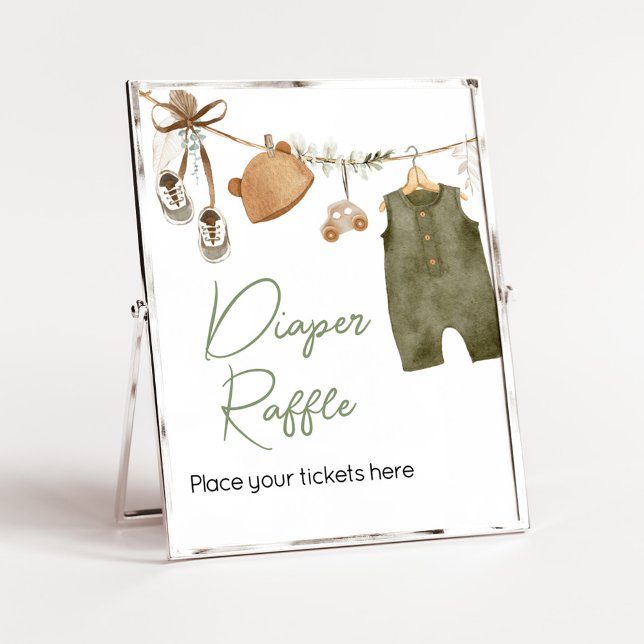Söta Pojke Boho Kläder Raffle Poster (Boho Clothes Sweet Baby Boy Baby Shower Diaper Raffle Sign)