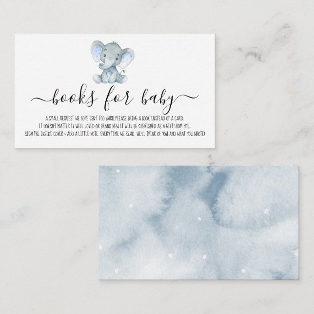 Söta pojke elefantböcker för bebis shower önskemål tilläggskort (Fram/baksida)