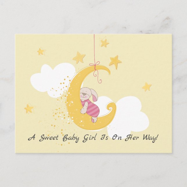 Söta Pojke Kanin Måne Baby Shower Inbjudan Vykort (Framsida)