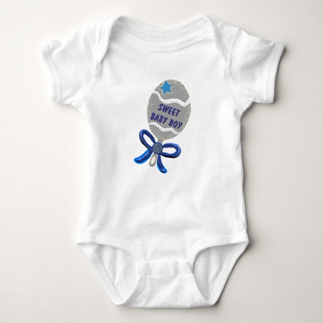 Söta Pojke Silver Blue Rattle T Shirt (Framsida)