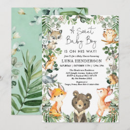 Söta Pojke Woodland Forest Animals Baby Shower Inbjudningar