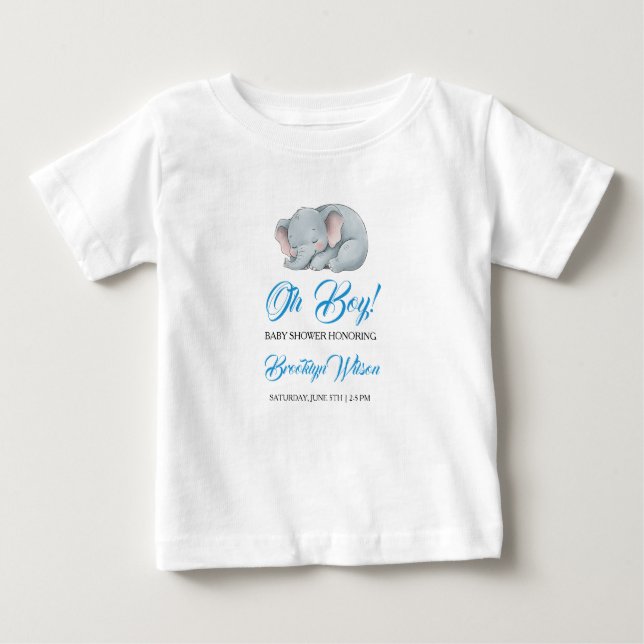 Söta pojkens elefantvattensfärg baby shower t shirt (Framsida)