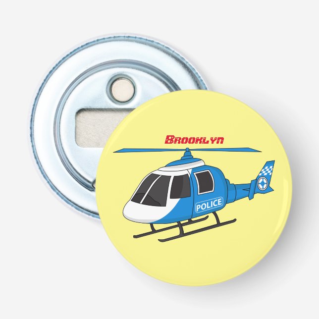 Söta polis helikopter chopper tecknad serie flasköppnare (Framsidan)