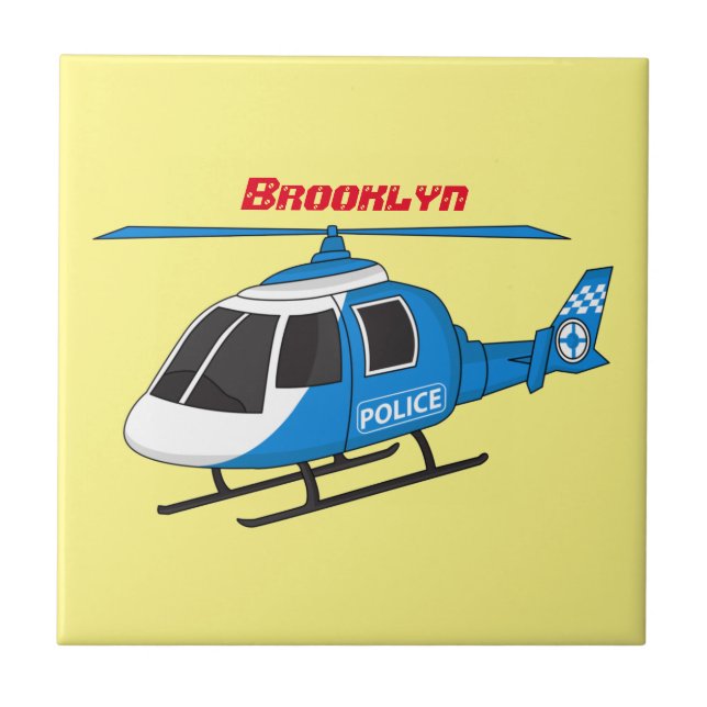 Söta polis helikopter chopper tecknad serie kakelplatta (Framsidan)