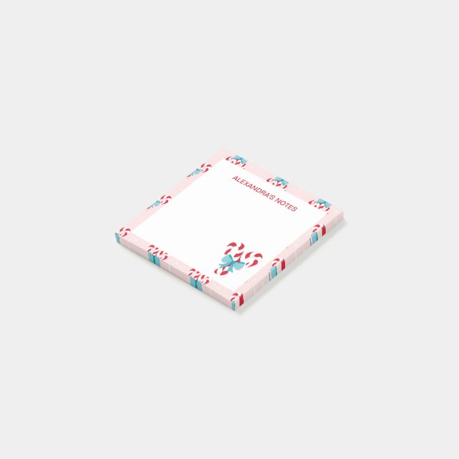 Söta Polkagrisar och Bows jul Mönster Post-it Block (Vinklad)