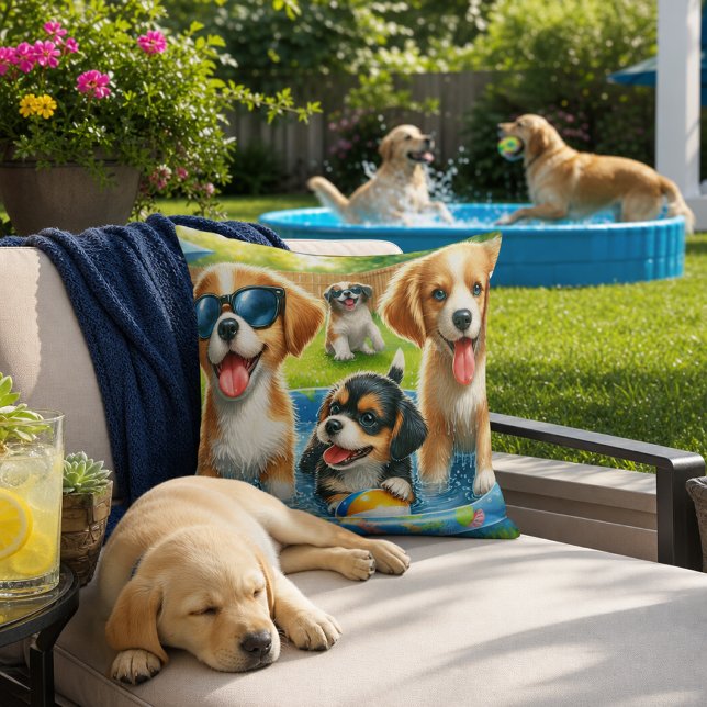 Söta poolparty hundälskare  kudde (Skapare uppladdad)