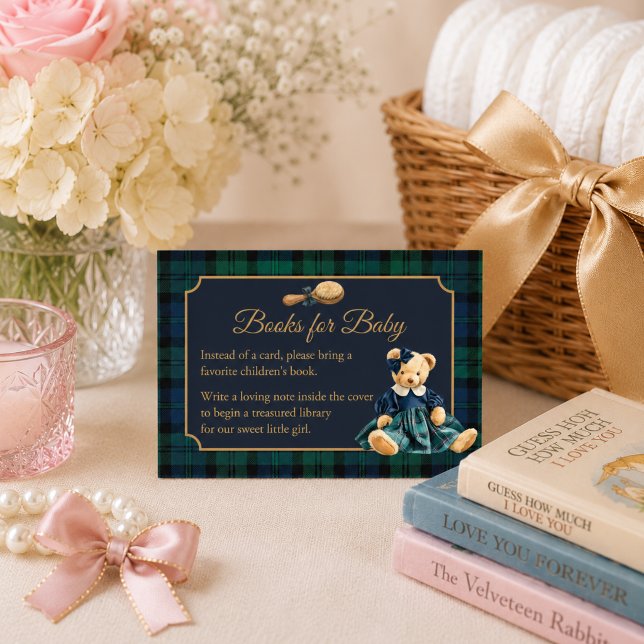 Söta Preppy Teddybjörn Flickböcker för Bebis  Tilläggskort (Cute Preppy Polo Teddy Bear Girl Baby shower, books for baby enclosure card )
