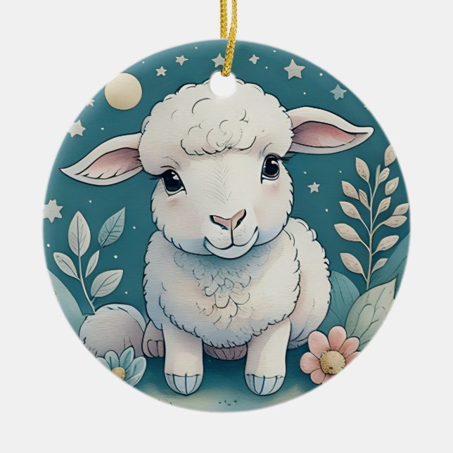 Söta, prydnadsgåva av keramiska får julgransprydnad keramik (Framsidan)