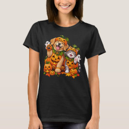 Söta Pumpa Vänner Hund Katt Halloween  T Shirt