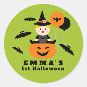 Söta pumpor och fladdermöss Babys första Halloween Runt Klistermärke