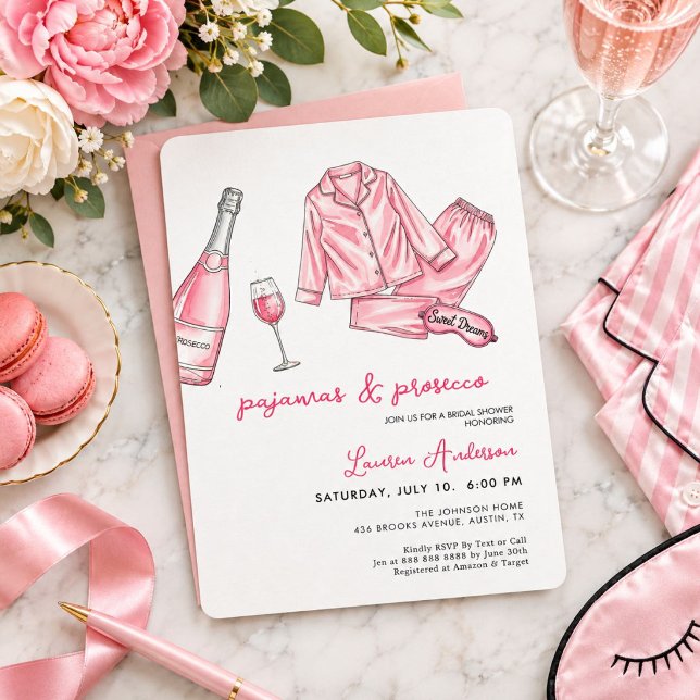 Söta Pyjamas och Prosecco Bröllopsfest  Inbjudningar (Skapare uppladdad)