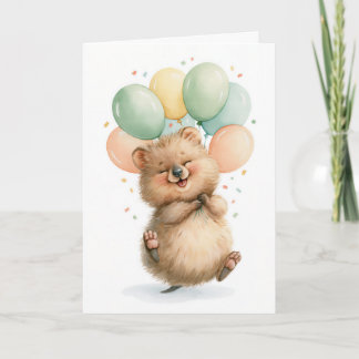 Söta Quokka Födelsedagsballonger Hälsning Kort