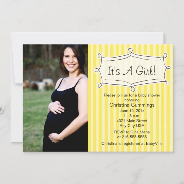 Söta randiga baby shower fotoinbjudan inbjudningar (Framsida)