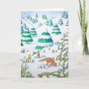 Söta rävar och kaniner, jultomte snö helgkort