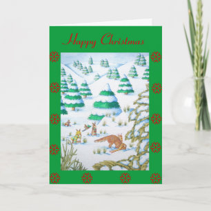 Söta rävar och kaniner, jultomte snö helgkort
