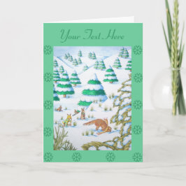 Söta rävar och kaniner, jultomte snö helgkort