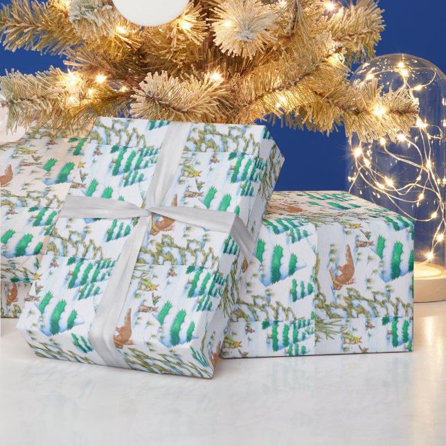 Söta rävar och kaniner, jultomte snö presentpapper (Helgdagar)