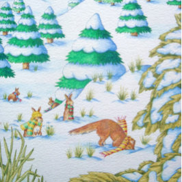 Söta rävar och kaniner som leker snö pussel