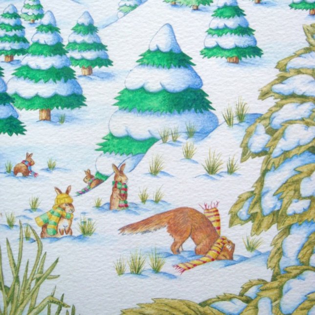Söta rävar och kaniner som leker snö pussel (Skapare uppladdad)