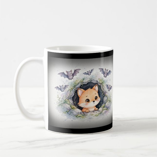 Söta rävfladdermusgrott-vänner kaffemugg (Vänster)