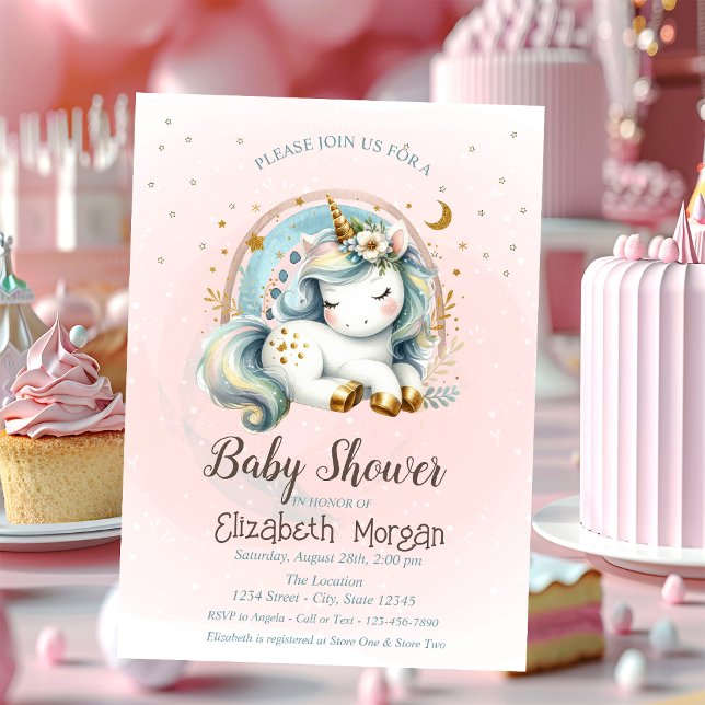 Söta regnbågar stjärnor enhörning baby shower inbjudningar (Skapare uppladdad)