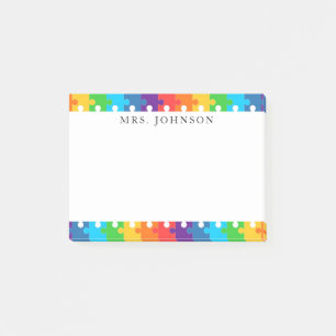 Söta regnbågsbitar för pussel Lärarens namn Post-it Block