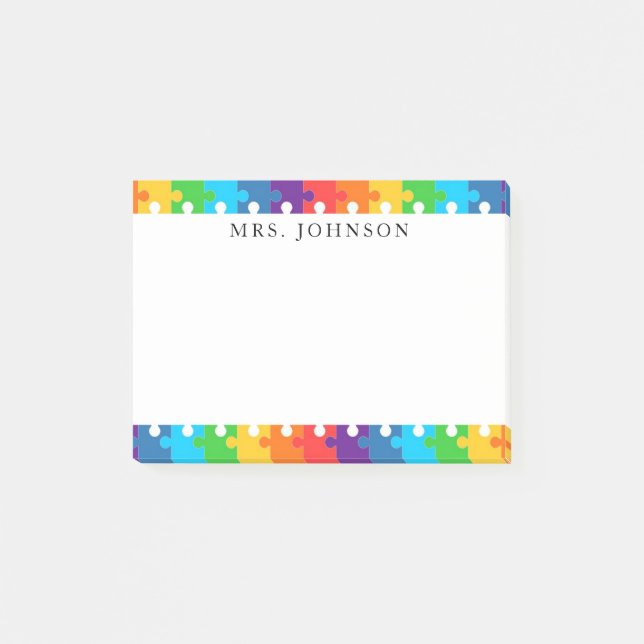 Söta regnbågsbitar för pussel Lärarens namn Post-it Block (Framsida)
