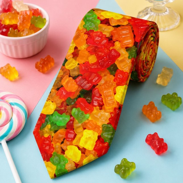 Söta regnbågsfärgade kandisört slips (cute foodie rainbow colourful candy Gummy Bear Neck Tie)