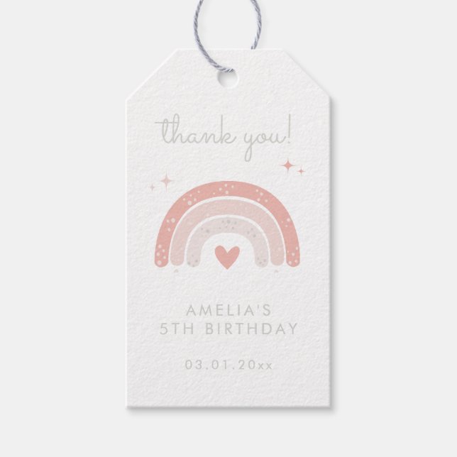 Söta regnbågsflicka födelsedags tackfavorit presentetikett (Framsidan)