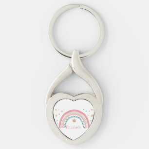 Söta Regnbågsstjärnor Twisted Heart Silverfärgad Nyckelring