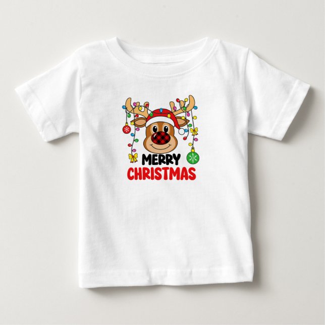 Söta renar glada julbelysning t shirt (Framsida)
