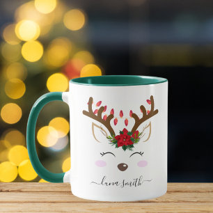 Söta renar God jul present Grön kaffe Mugg