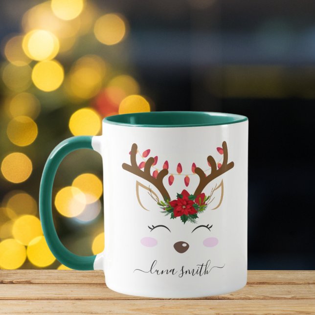 Söta renar God jul present Grön kaffe Mugg (Skapare uppladdad)