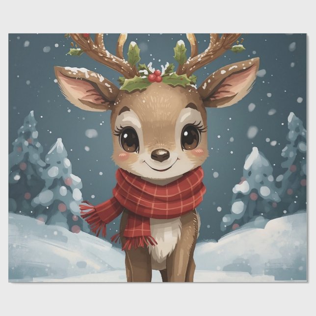 Söta renar jul presentpapper (Platt)