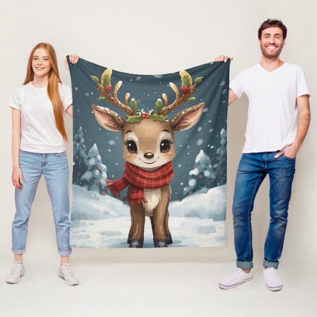 Söta renar jul varmt vinter kramar fleecefilt (På plats)