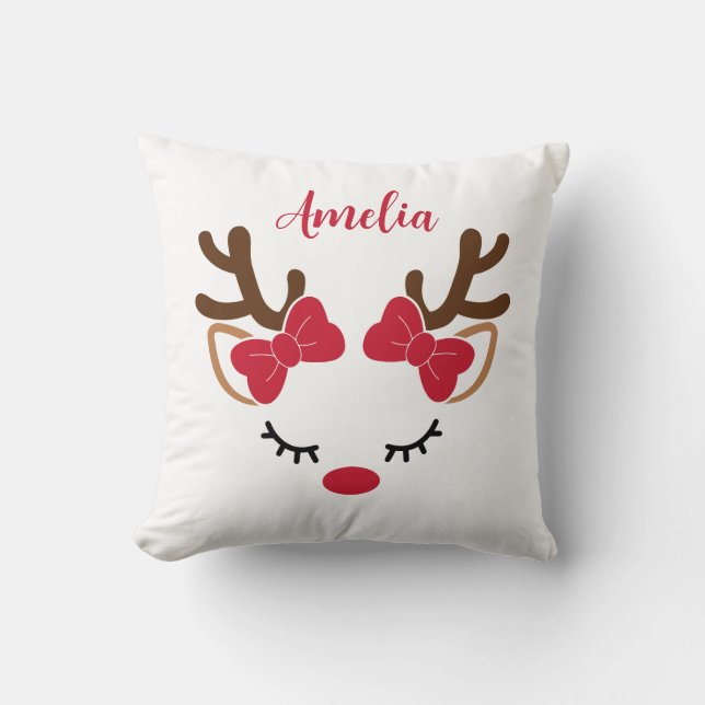Söta renar med namn jul  kudde (Framsida)