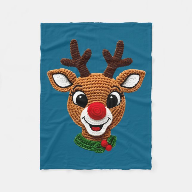 Söta renar Rudolf virkade julpyjamas högtid Fleecefilt (Framsidan)