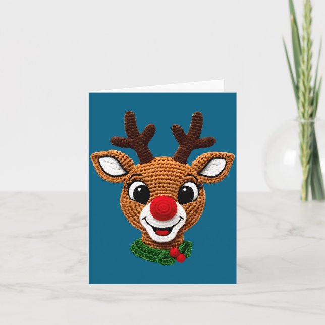 Söta renar Rudolf virkade julpyjamas högtid Kort (Framsida)