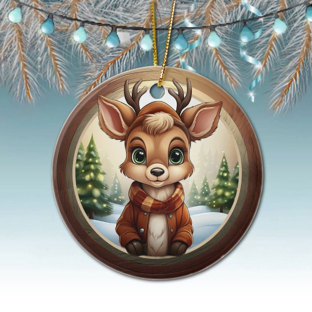 Söta renar, skogsdjur rådjur horn julgransprydnad keramik (Xmas Reindeer Character Decoration, Christmas Doe Antlers Ceramic Ornament, Deer Decor, Doe 🦌🎄)