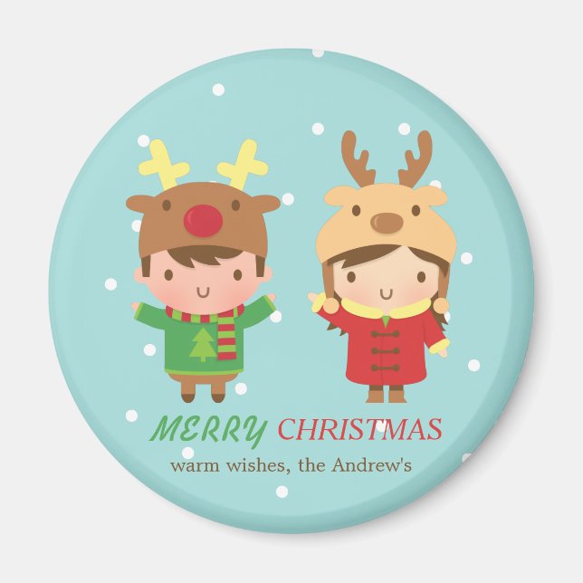 Söta renbarn Julglada julfestfavor Magnet (Framsidan)