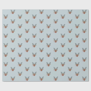 Söta rener Mönster Glatt Dusty Blue Jul Presentpapper
