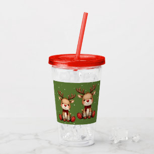 Söta renpar i juligt snöfall take away mugg