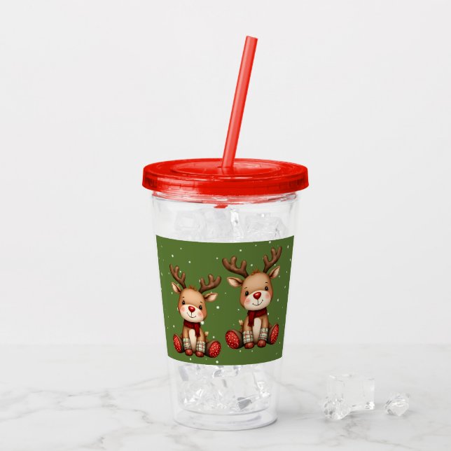 Söta renpar i juligt snöfall take away mugg (Baksida Ice)
