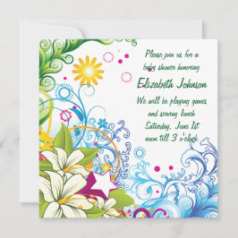 Söta Retro Blomma Stjärnor Könsneutralt Bebisbadka Inbjudningar